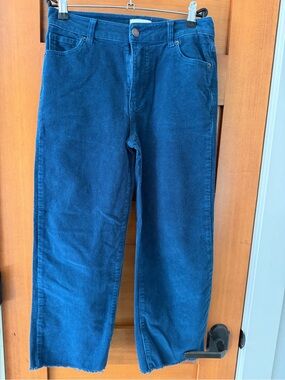 Oliver Logan Aberdeen High Rise Wide Leg Raw Hem Crop Cord Teal 25
